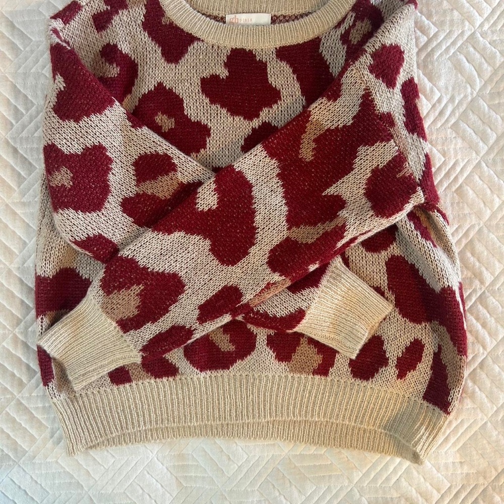 Gianni Bini Kids Red and Cream Leopard Patterned Sweater NWT